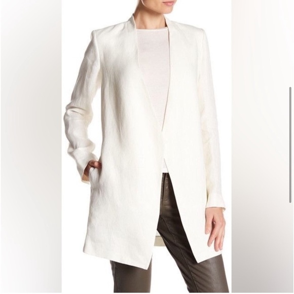 Theory Winola Linen Drape Blazer Jacket 0 Warm Ivory Office White Wedding - Picture 2 of 9